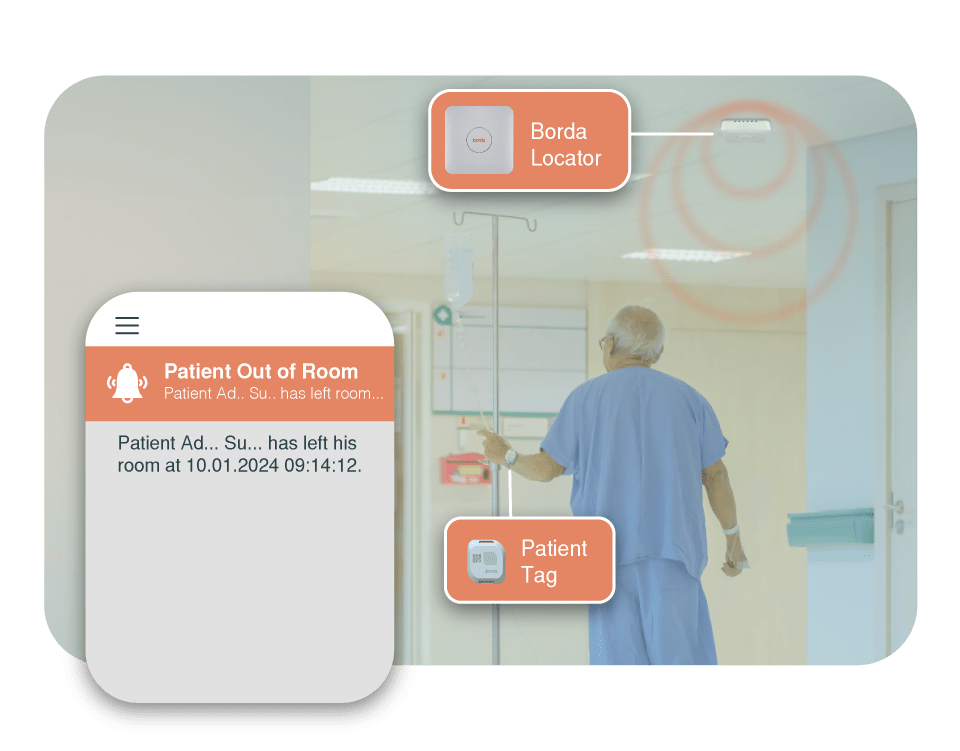 Ensure that patients are in their safe zone Set up zones for patients with a risk of falling or those with Alzheimer's disease, and track them via hospital RTLS. Receive instant alarms if patients attempt to leave their pre-designated safe zone and prevent potentially dangerous situations like patient falls.
