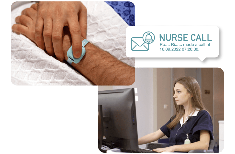 Nurse call from anywhere, anytime Hospital Patient Safety solution can be integrated with the hospital's Nurse Call system, allowing patients to send emergency alerts 24/7 across the hospital by simply pressing a button on their Patient Tag. To ensure the quickest possible response, nurses will receive the alarm notification immediately, along with the patient's real-time location information.