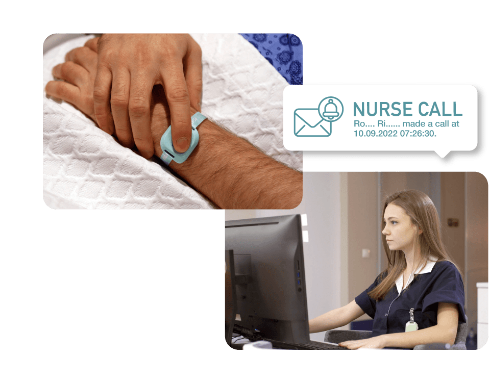 Nurse call from anywhere, anytime Hospital Patient Safety solution can be integrated with the hospital's Nurse Call system, allowing patients to send emergency alerts 24/7 across the hospital by simply pressing a button on their Patient Tag. To ensure the quickest possible response, nurses will receive the alarm notification immediately, along with the patient's real-time location information.