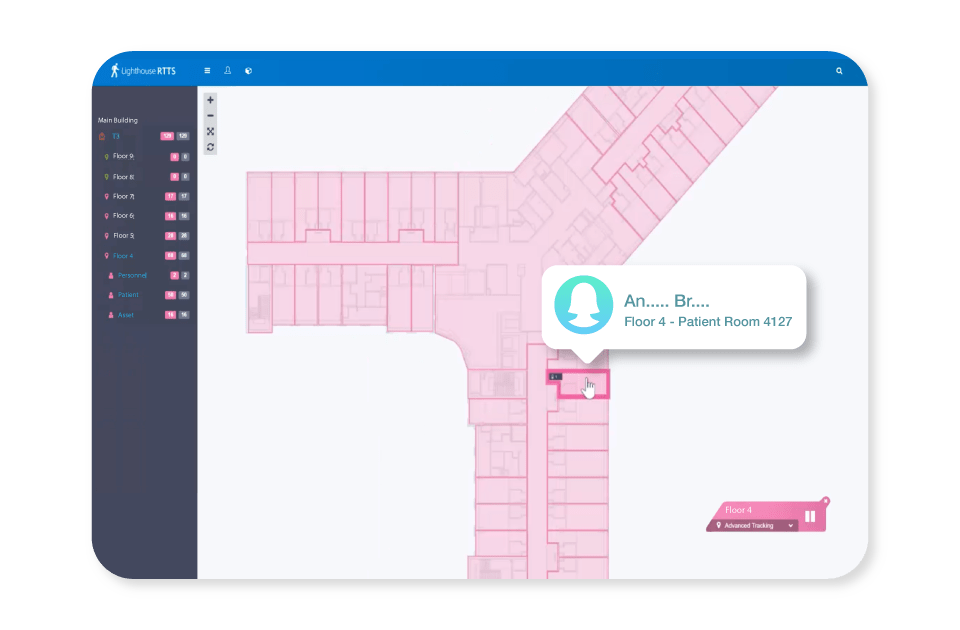 Reduce time spent searching for patients RTLS patient tracking allows you to pinpoint the exact location of each of your patients in real-time. Real-time visibility of your patients ensures timely patient care without delays and provides quick responses in times of need, such as patient falls.